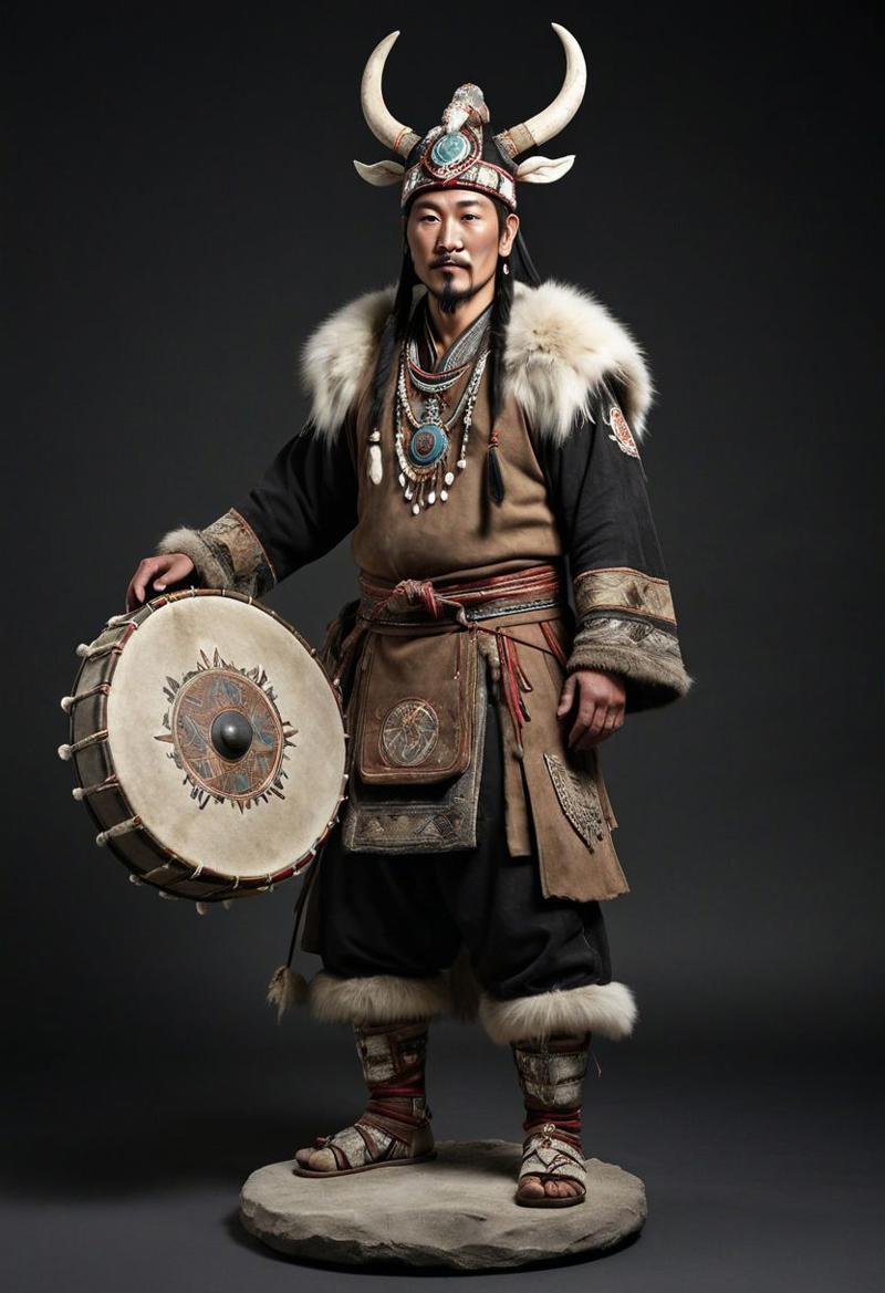 21441-2100404955-mountain medieval mongolian shaman in a fur and bone and drum, 1man standing, (full body_1.5), hero pose,exaggerated proportions.jpg